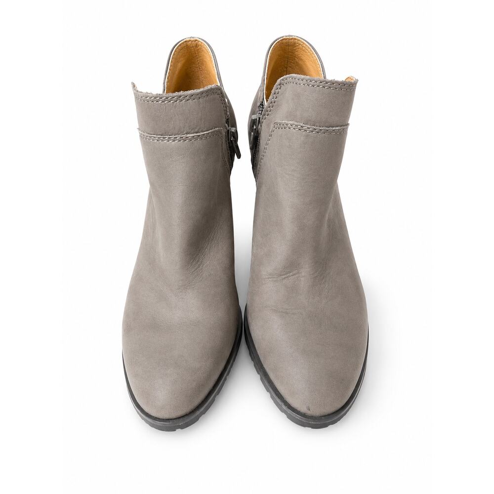 Lucky Brand Women's Gray Leather Nubuck Ankle Booties Side Zip Block Heel Size 8